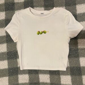 Garage White Crop Top with Olive Design